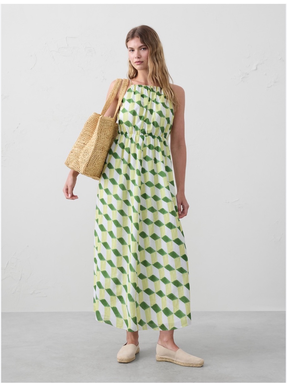 Banana Republic Factory Green Geometric Halter Maxi Dress